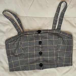 Abercrombie and Fitch Black and White Plaid Crop Tank Top Cami w/ Buttons Medium